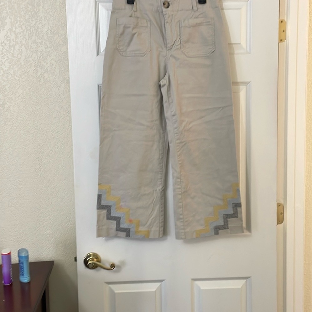Anthropologie Cream and Yellow Casual Pants Relaxed Fit